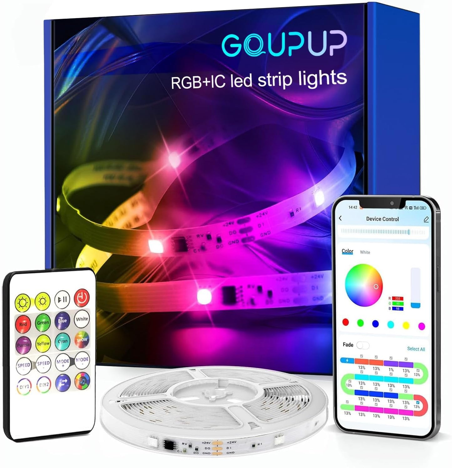 GUPUP 50 FT LED Strip Lights,Bluetooth LED Lights