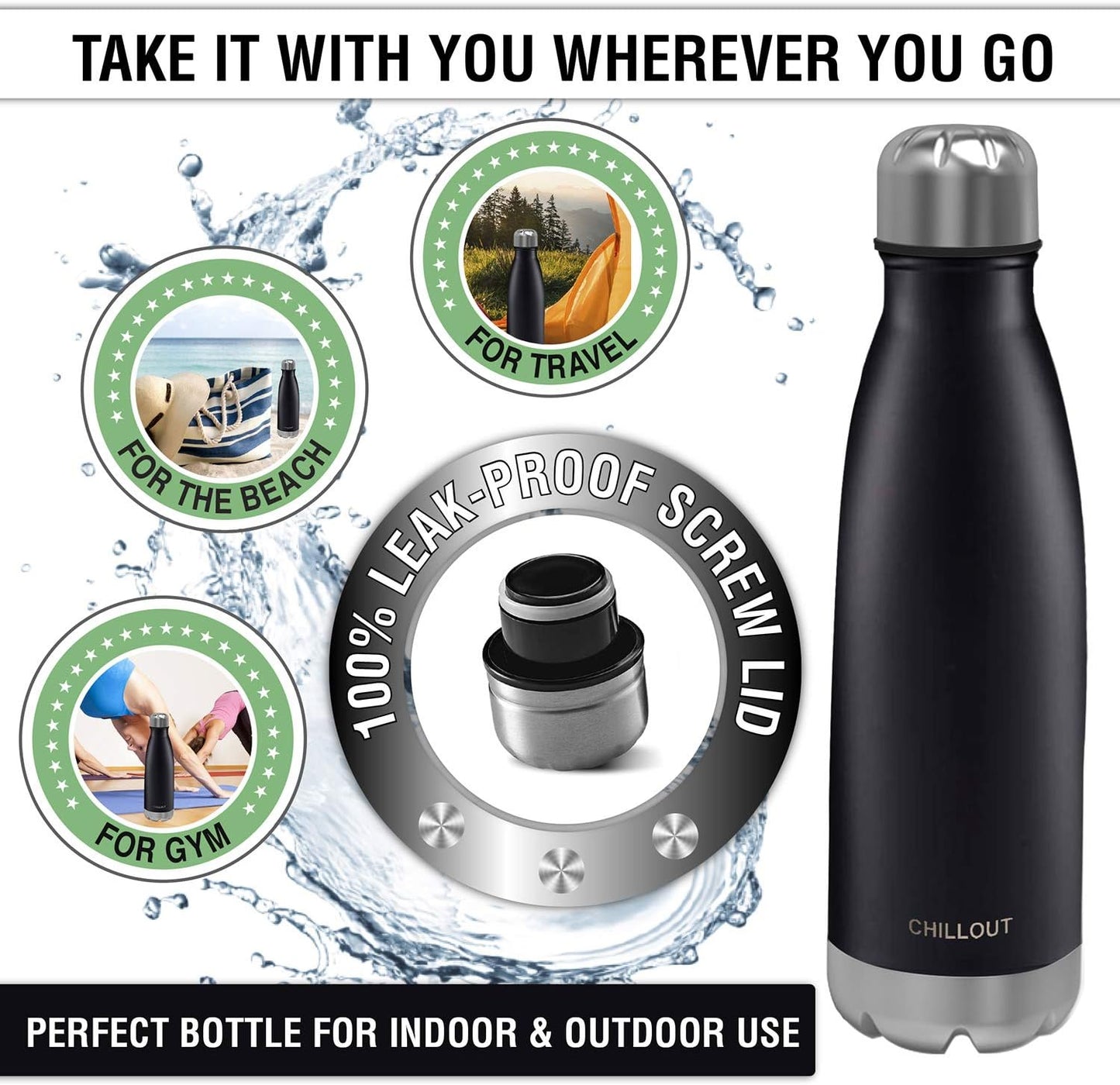 CHILLOUT LIFE Insulated Stainless Steel Water Bottle