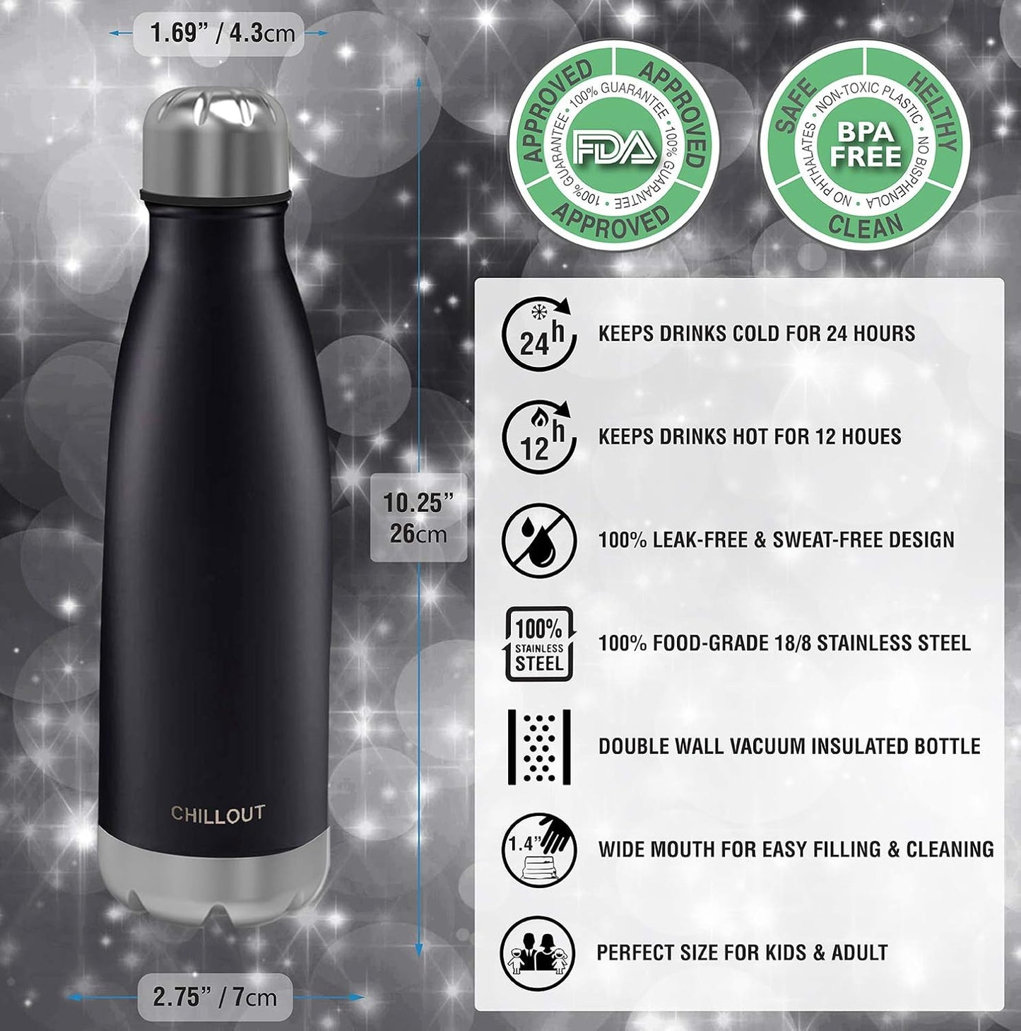 CHILLOUT LIFE Insulated Stainless Steel Water Bottle